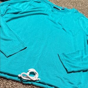 Belle Beach by Kim Gravel drawstring waist turquoise long sleeve top (L) - EUC!